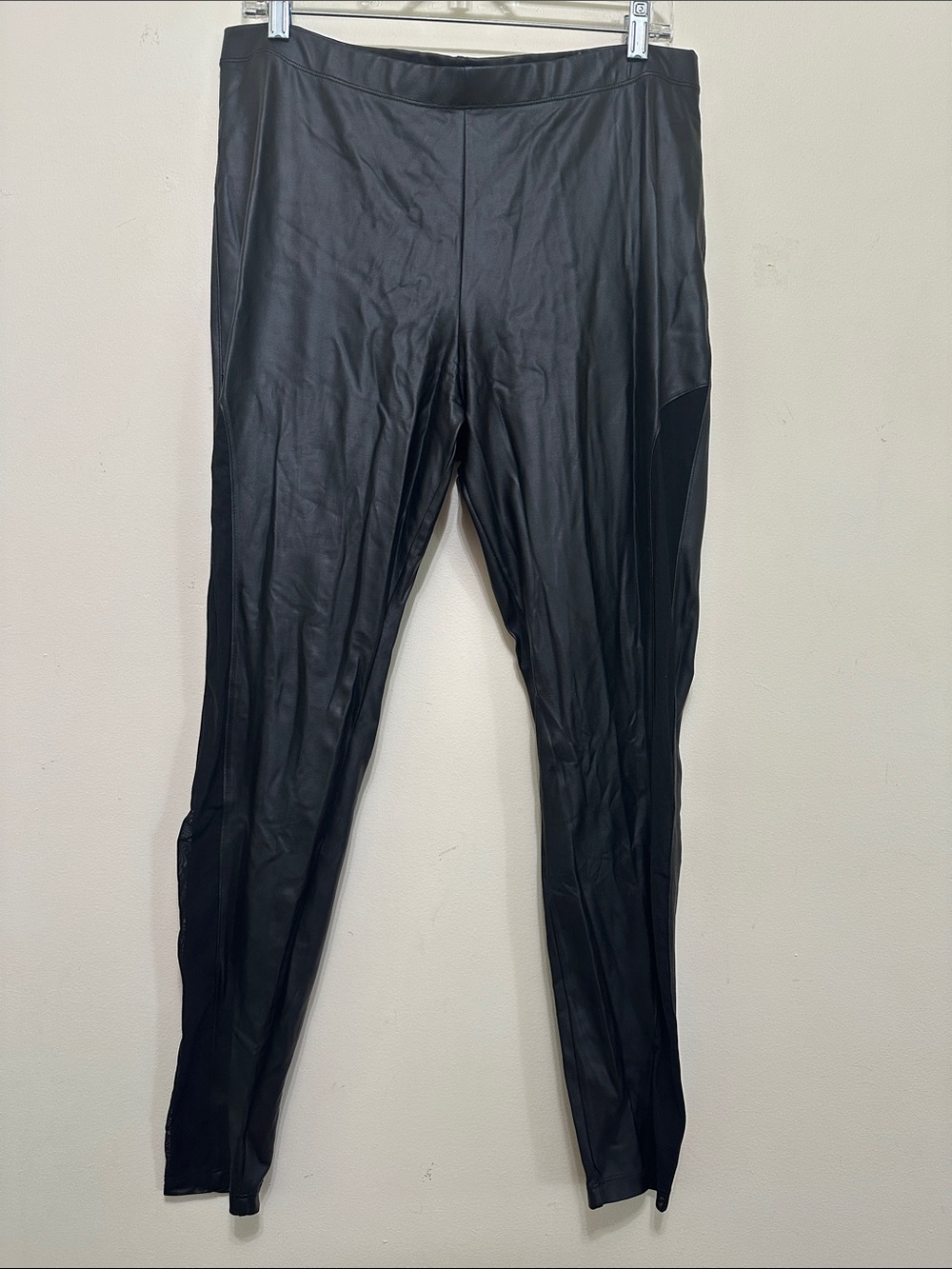 Forever 21 Black Faux Leather Leggings with Mesh panel